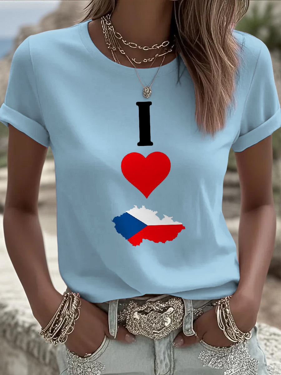 Women's vintage flag map print casual t-shirt