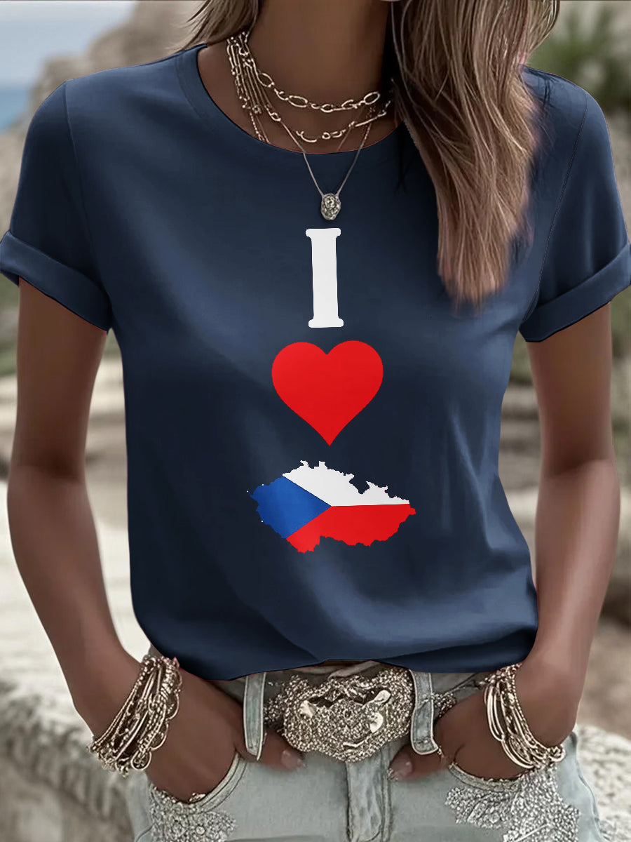 Women's vintage flag map print casual t-shirt
