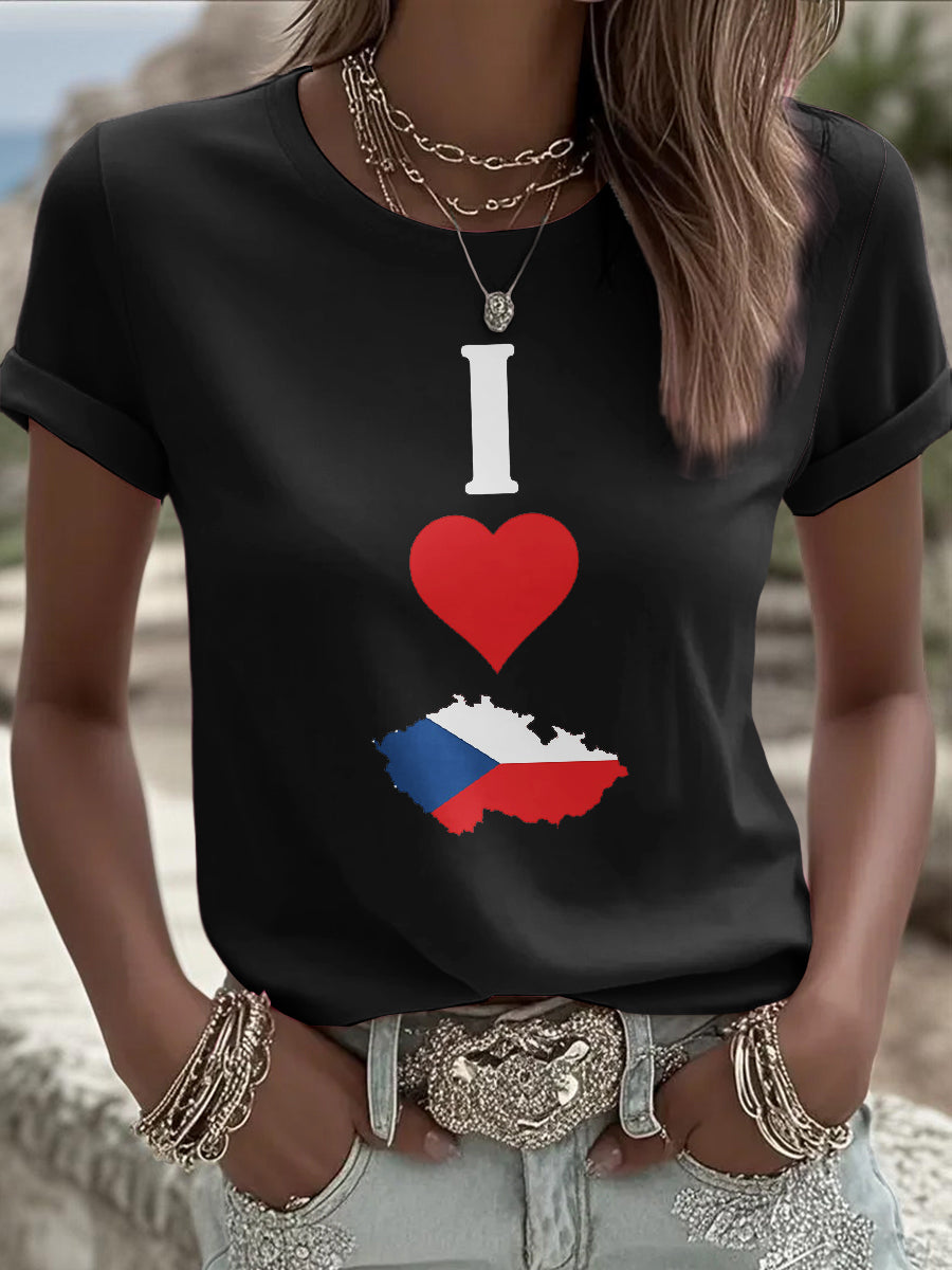 Women's vintage flag map print casual t-shirt