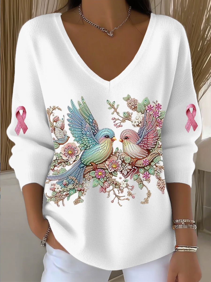 Dámské romantické kolibřík rhinestone umění v-neck top