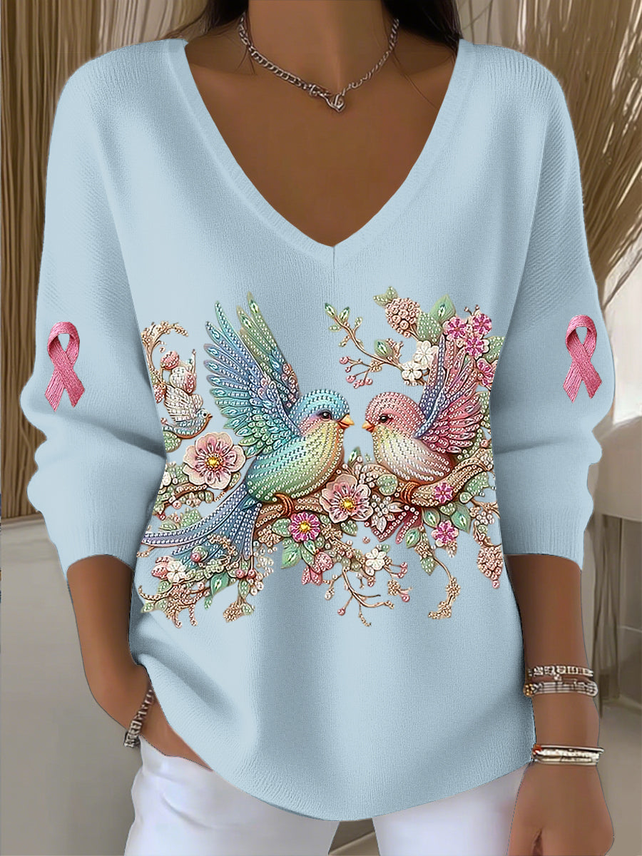 Dámské romantické kolibřík rhinestone umění v-neck top
