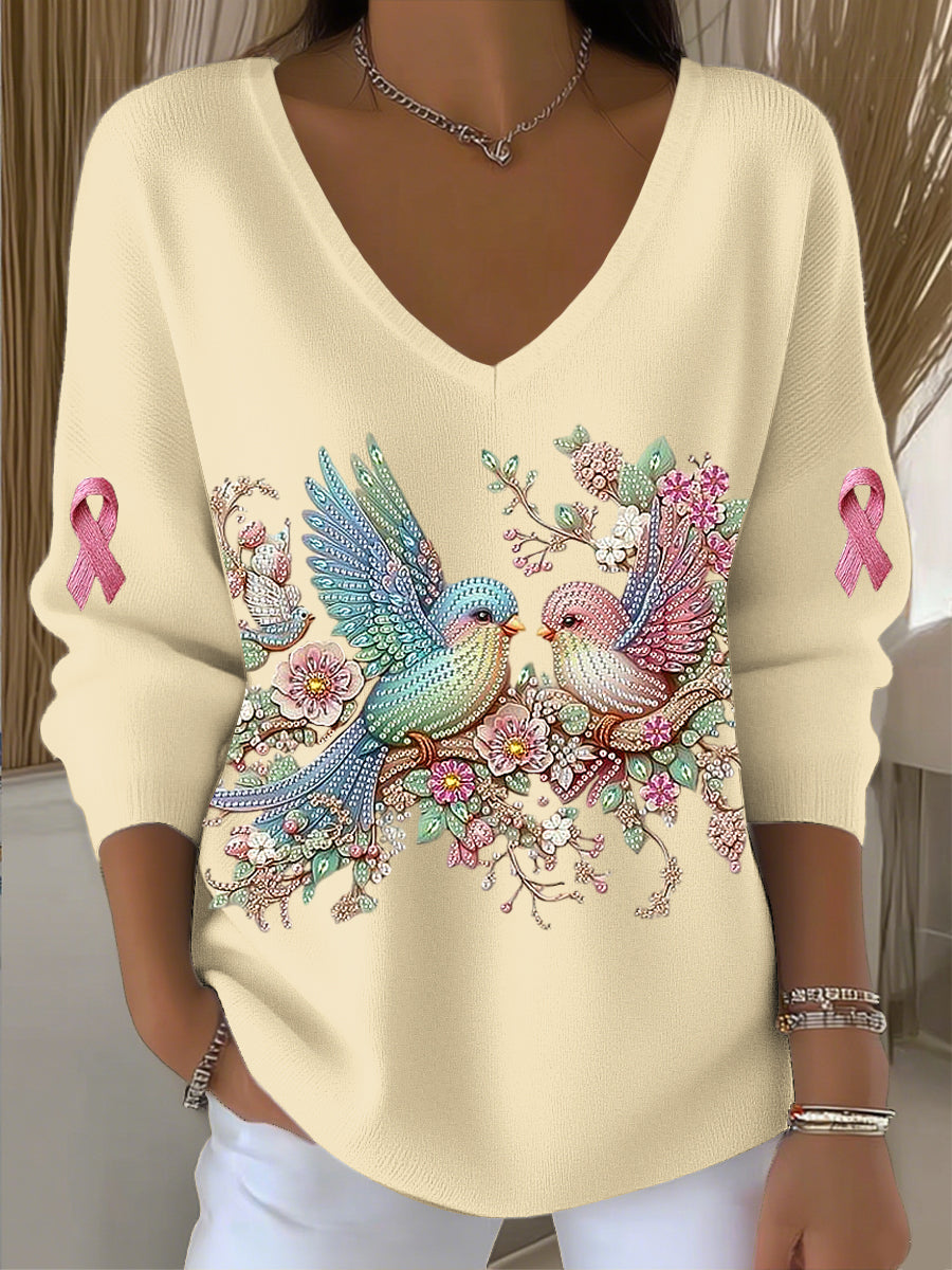 Dámské romantické kolibřík rhinestone umění v-neck top