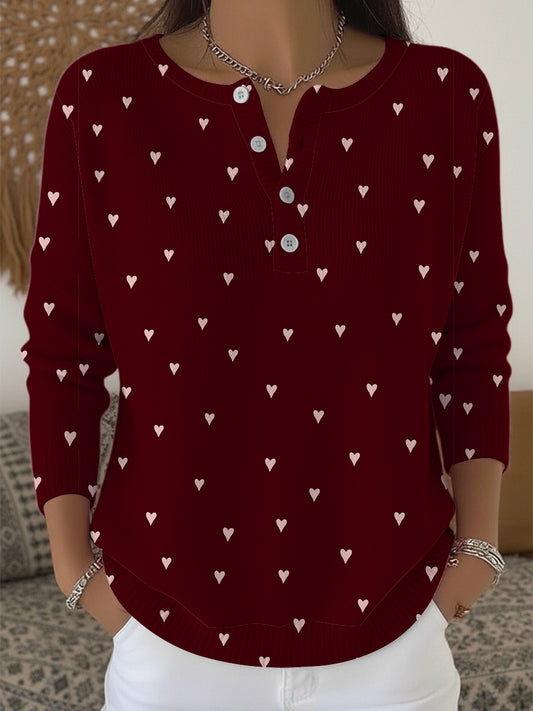 Dámský svetr henley s sladkým srdcem