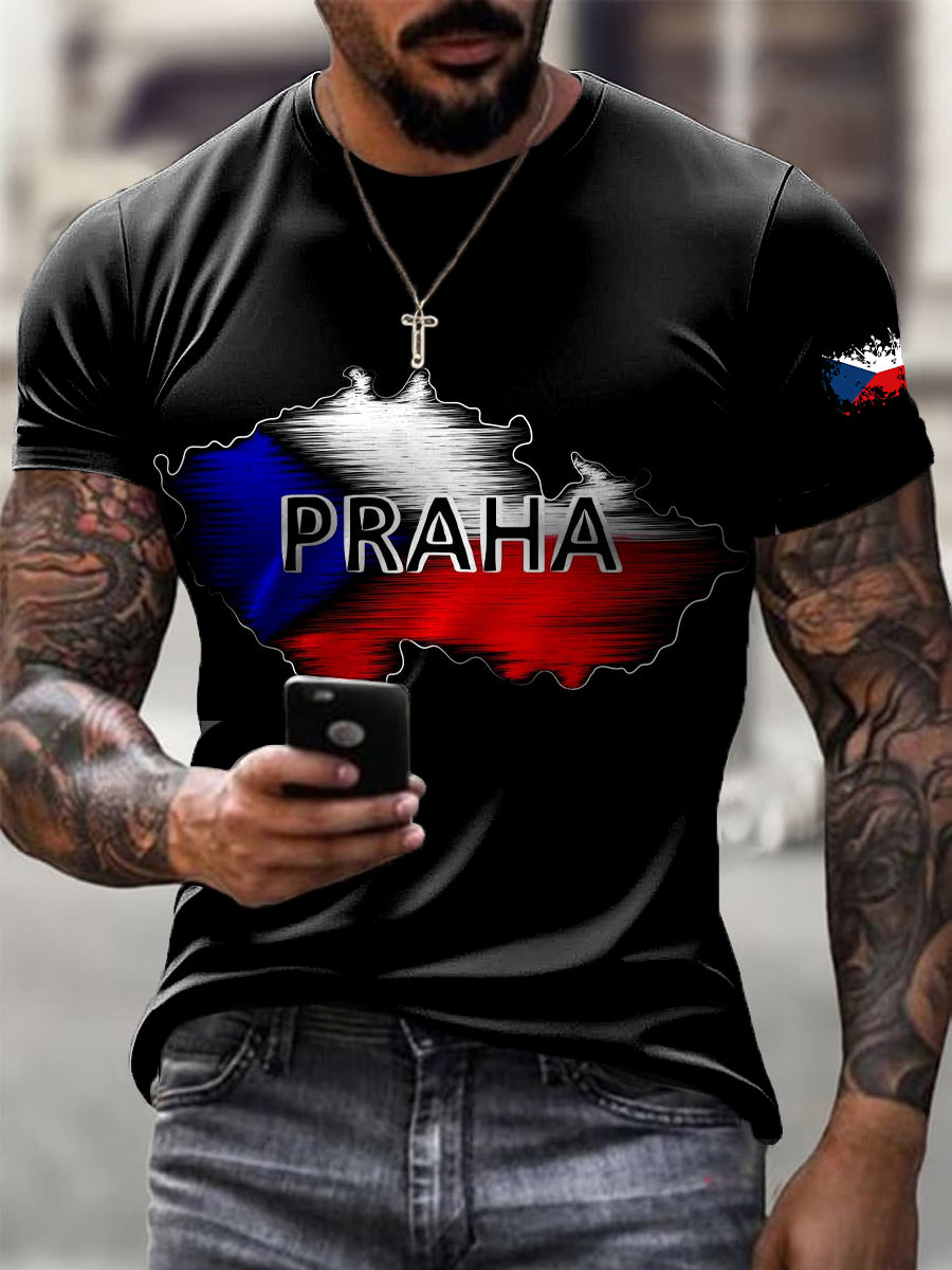 Pánské Casual Tričko s Uměním Mapy Prahy