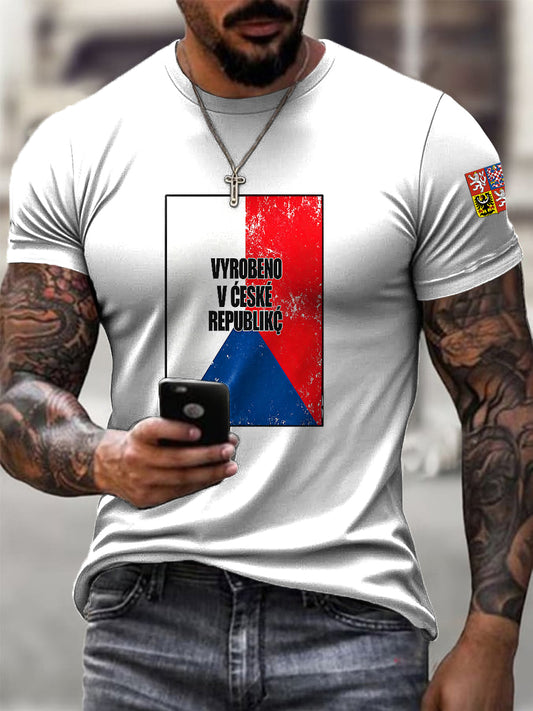 Mužské retro pohodlné tričko s motivem patriotické vlajky