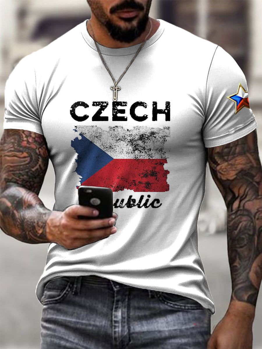 Pánské volné tričko s vintage ponořeným tiskem vlajky