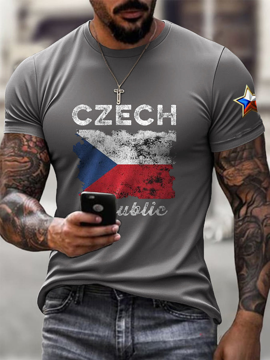 Pánské volné tričko s vintage ponořeným tiskem vlajky