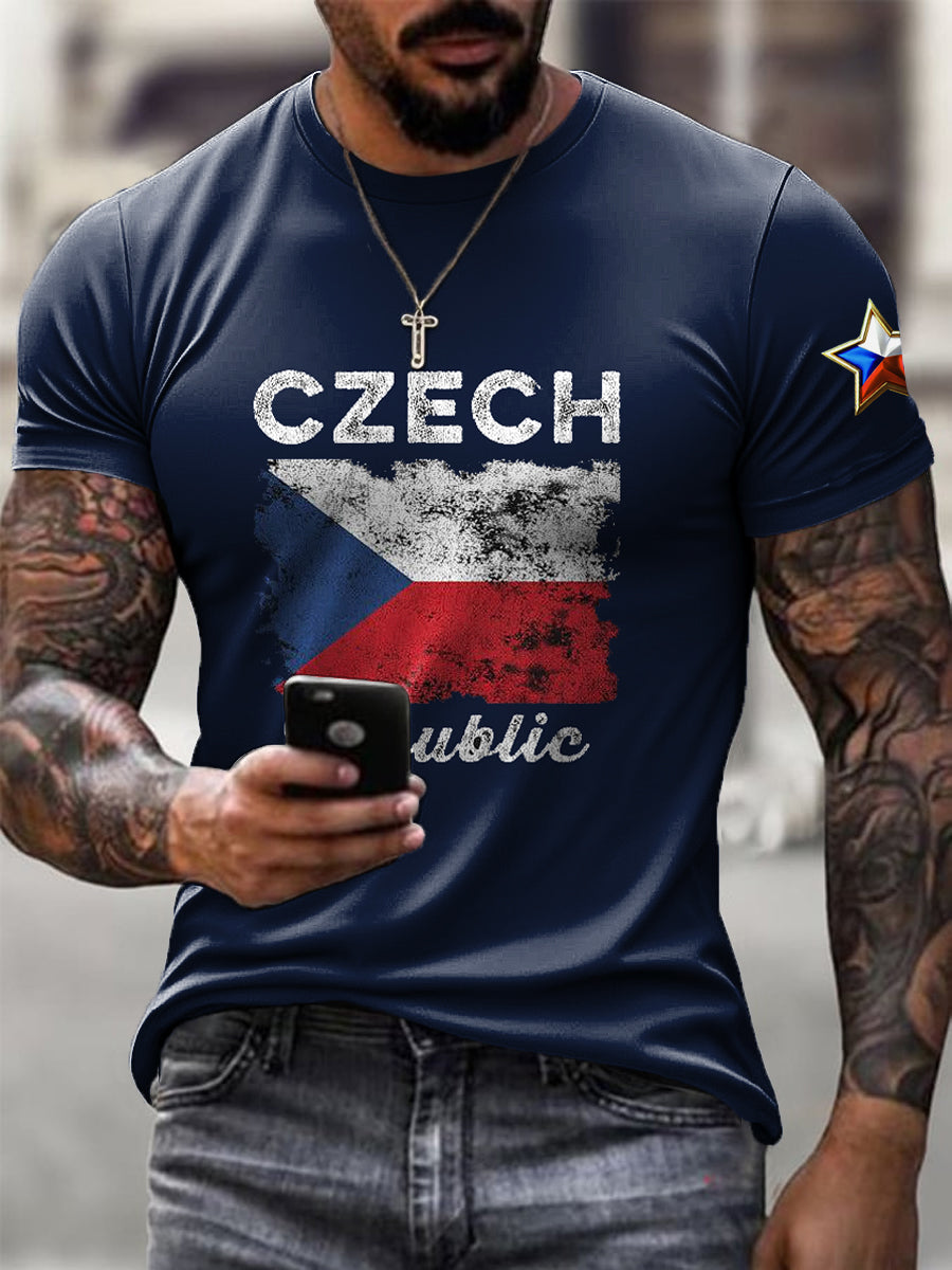 Pánské volné tričko s vintage ponořeným tiskem vlajky