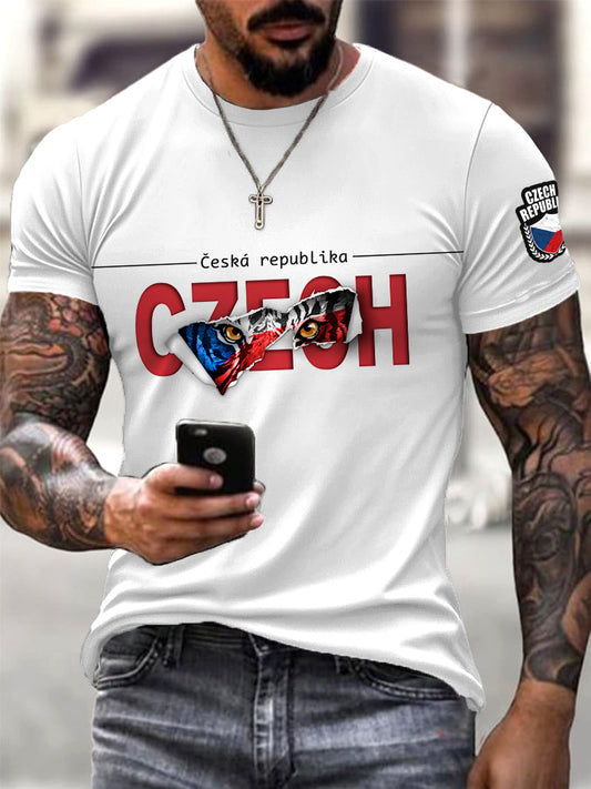 Mužské bílé tričko s českou vlajkou a motivem tygra