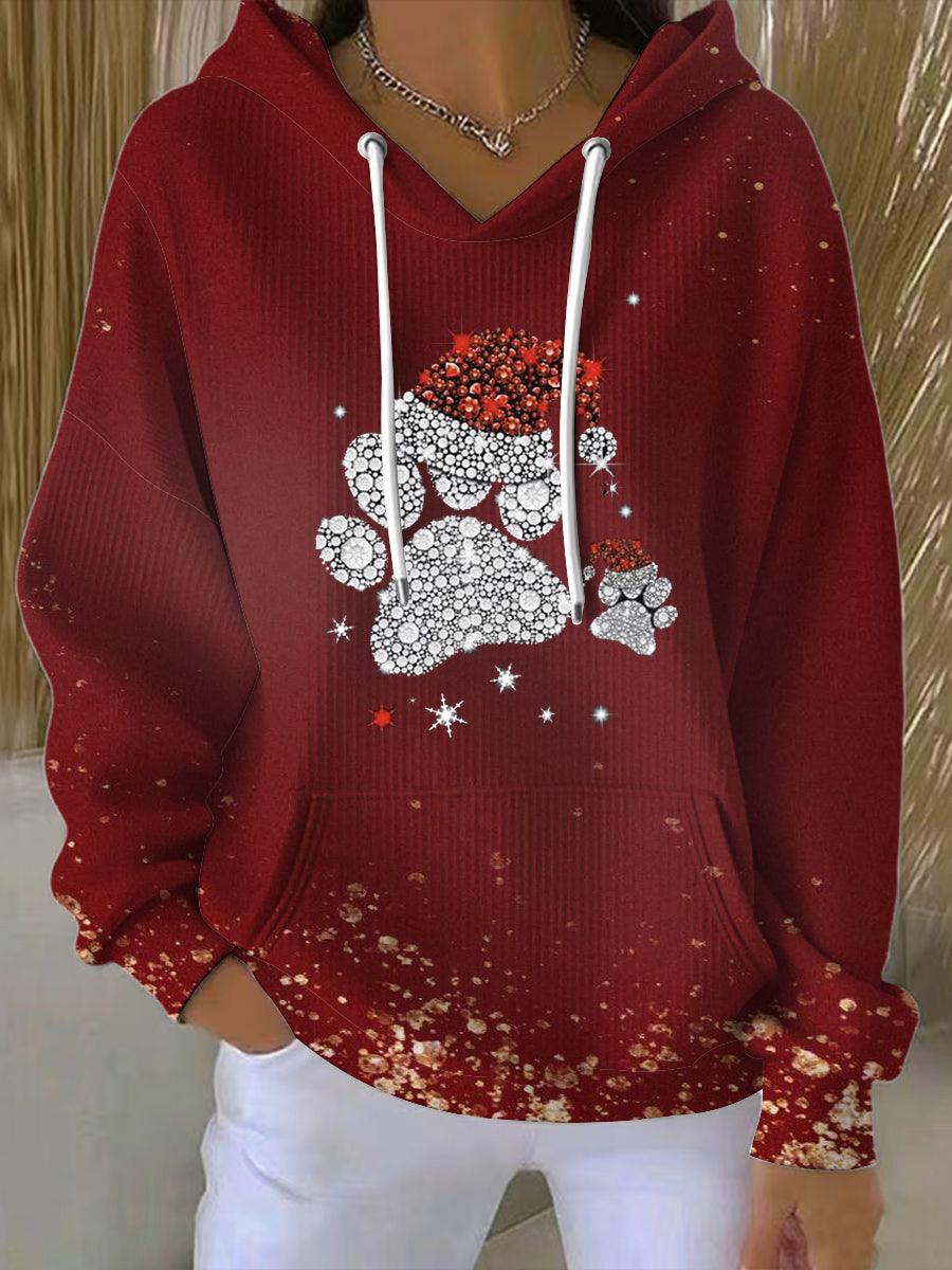 Dámský vánoční hoodie v jarní barvě s třpytivými tisky tlapek