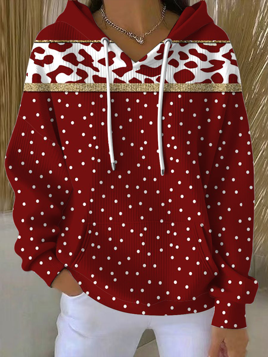Dámský stylový hoodie v jarní barvě s puntíky a leopardovým vzorem