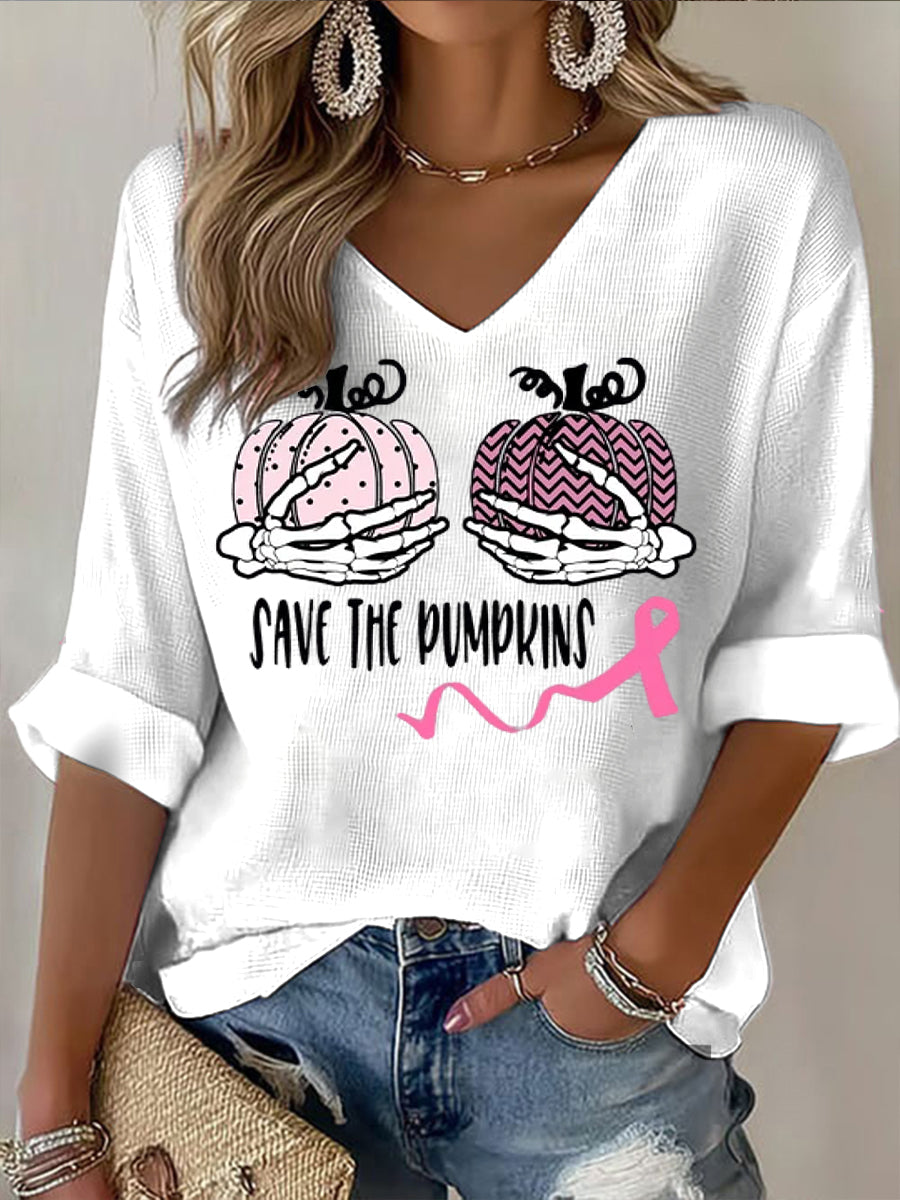 Women's pumpkin skull print casual long sleeve t-shirt