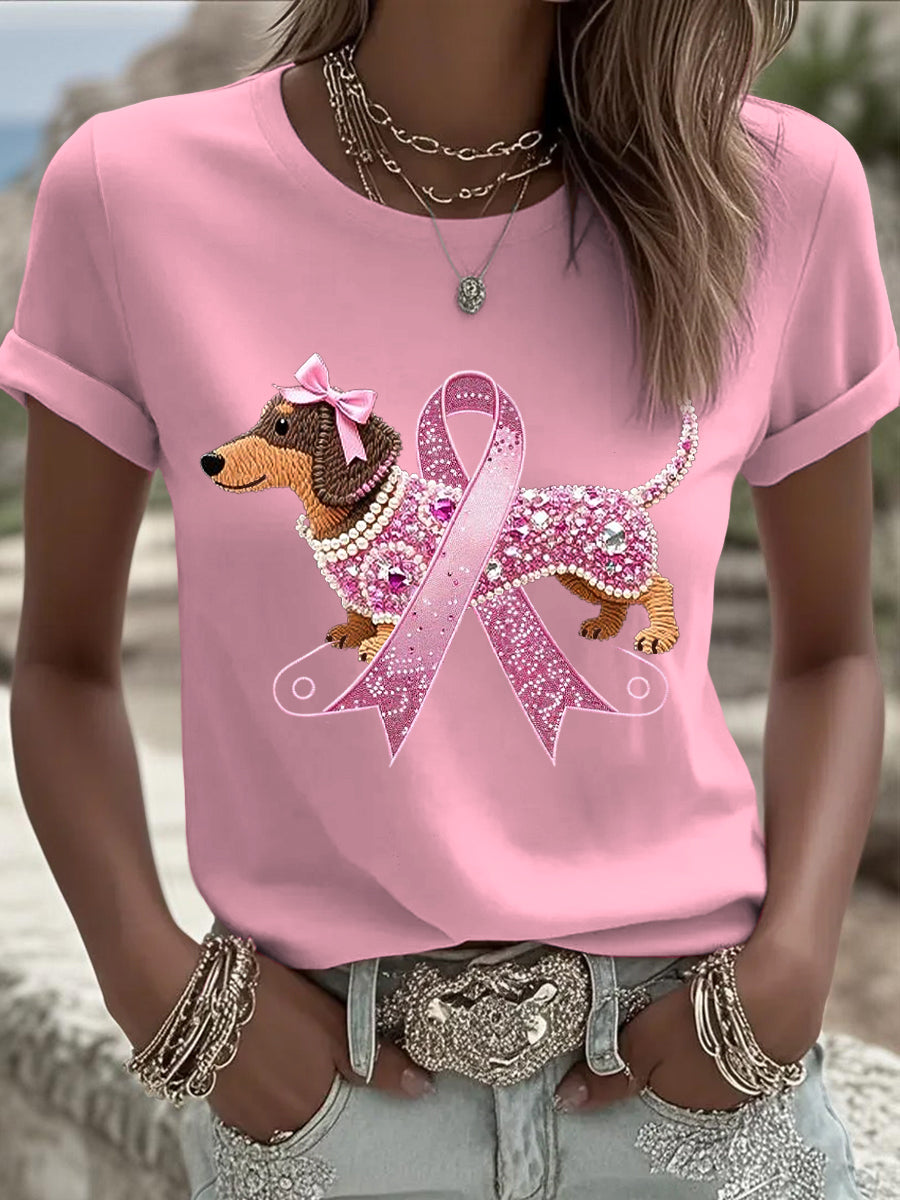 Women's breast cancer ribbon print casual t-shirt