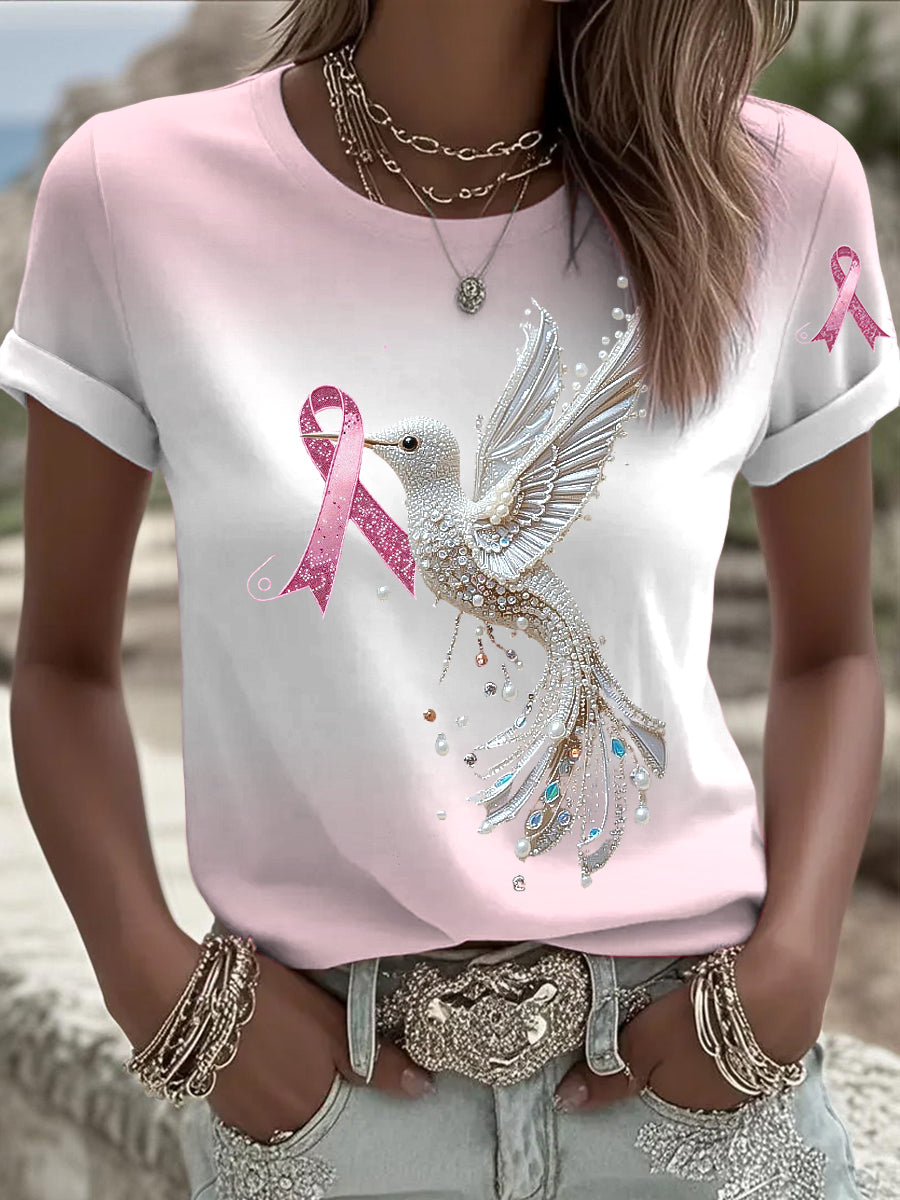Dámské kolibřík stuha rhinestone tisk příležitostné tričko