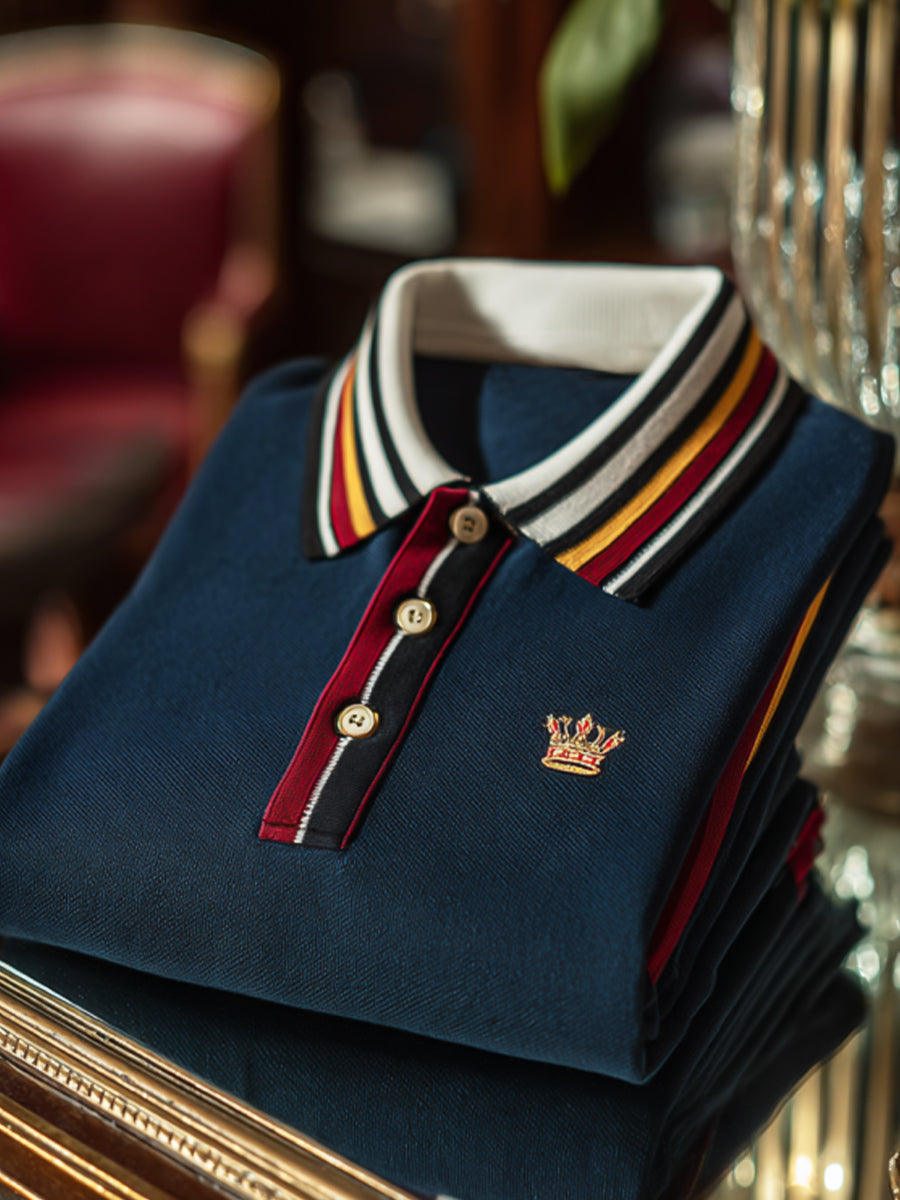 Retro royal stripe patchwork business s krátkými rukávy