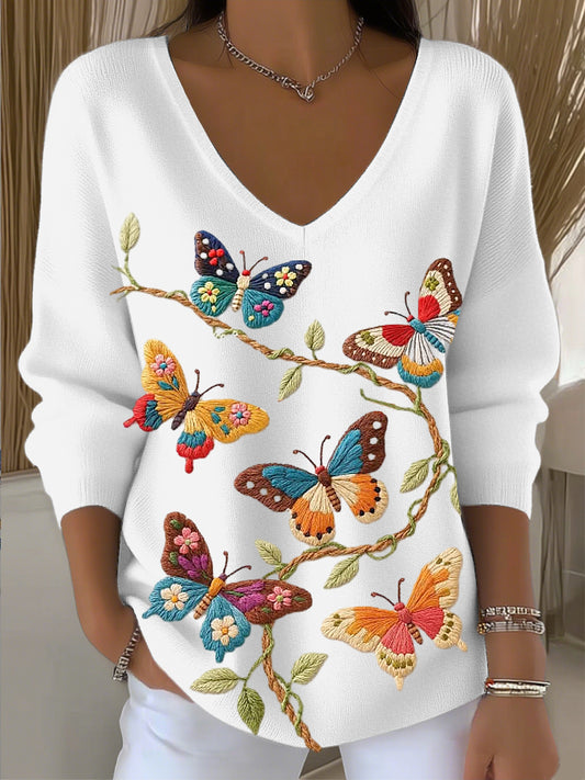 Women's artistic butterfly v-neck top