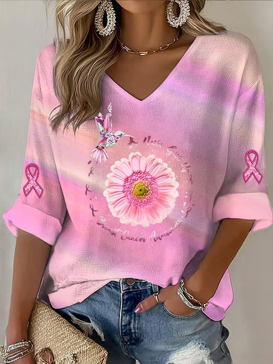 Women's daisy ribbon print casual long sleeve t-shirt