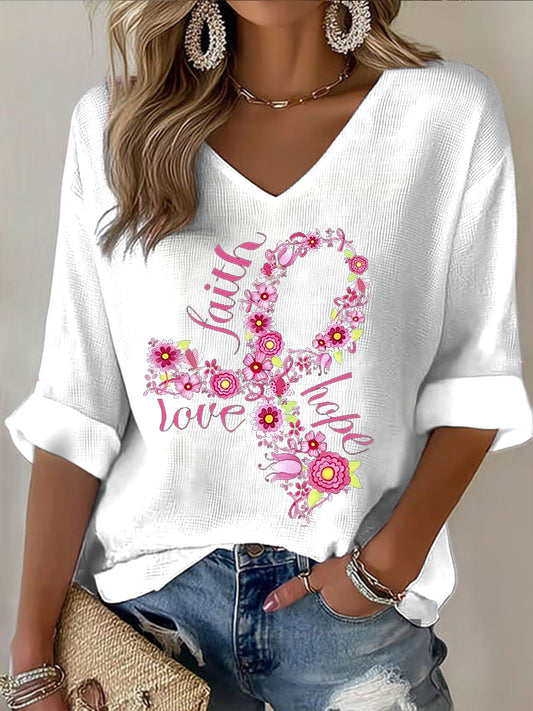 Women's floral ribbon print casual long sleeve t-shirt