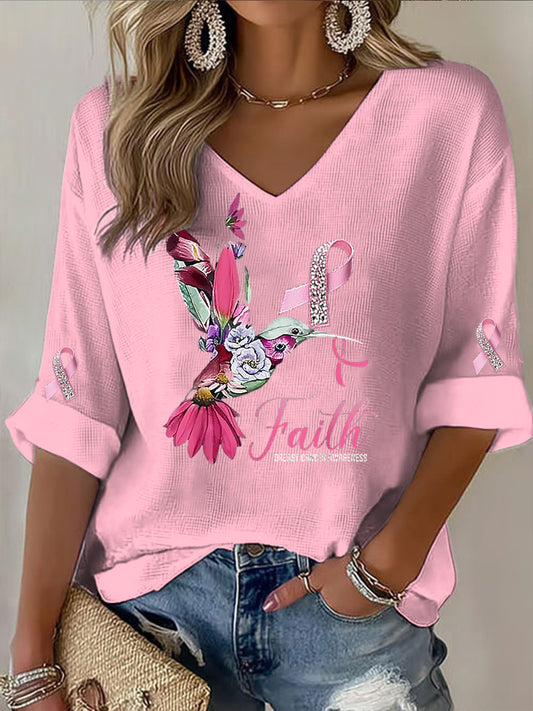 Ženská rakovina prsu kolibrík příležitostné dlouhý rukáv top