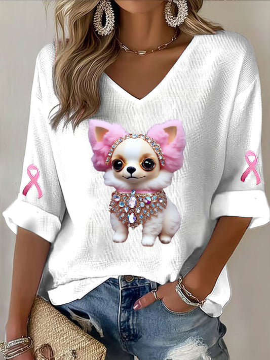 Dámské zábavné psí tisk příležitostné tričko s dlouhým rukávem