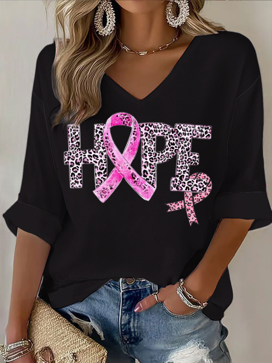 Dámské růžové leopard tisk v-neck s dlouhými rukávy