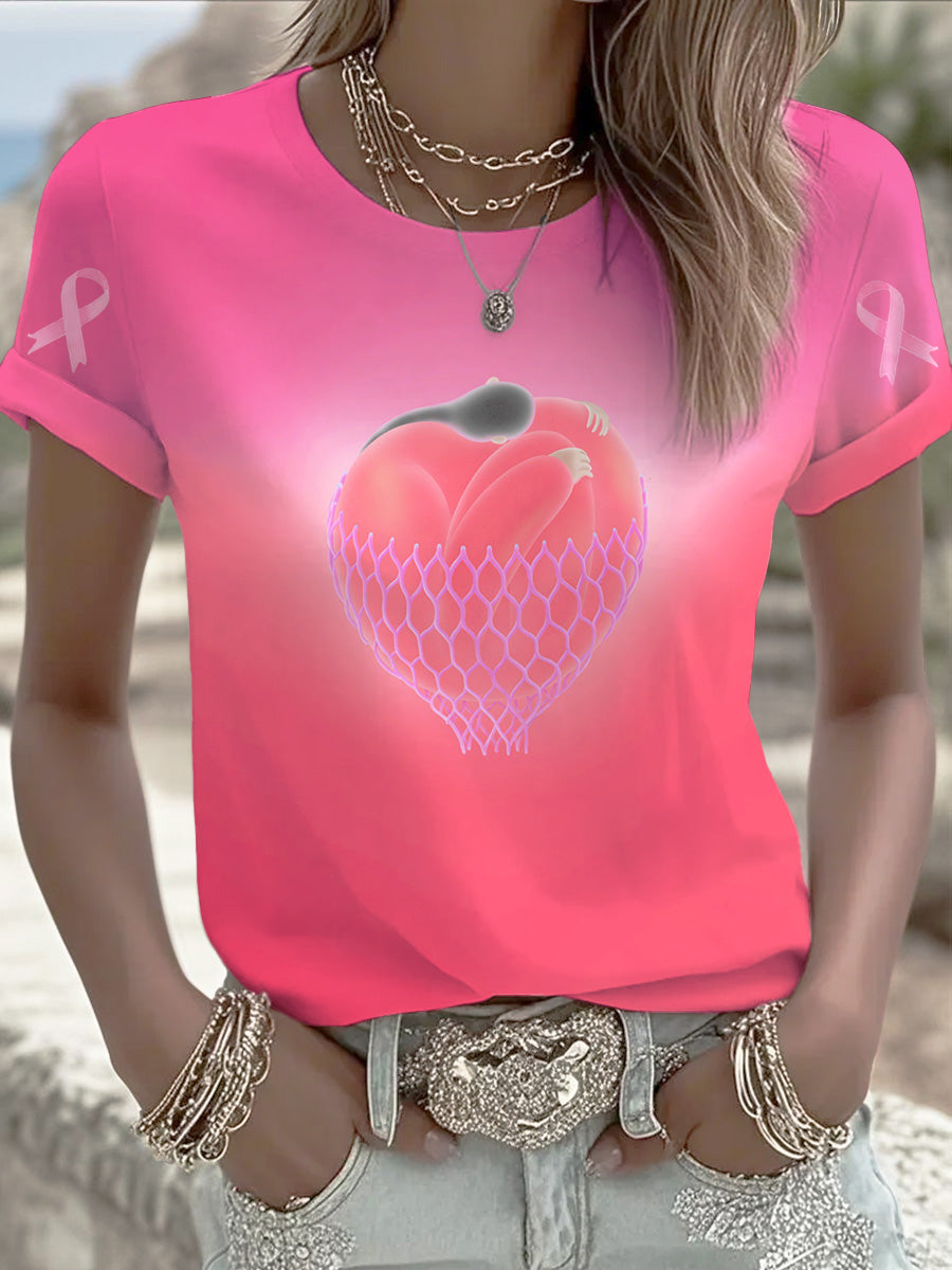 Dámské růžové gradient print tričko