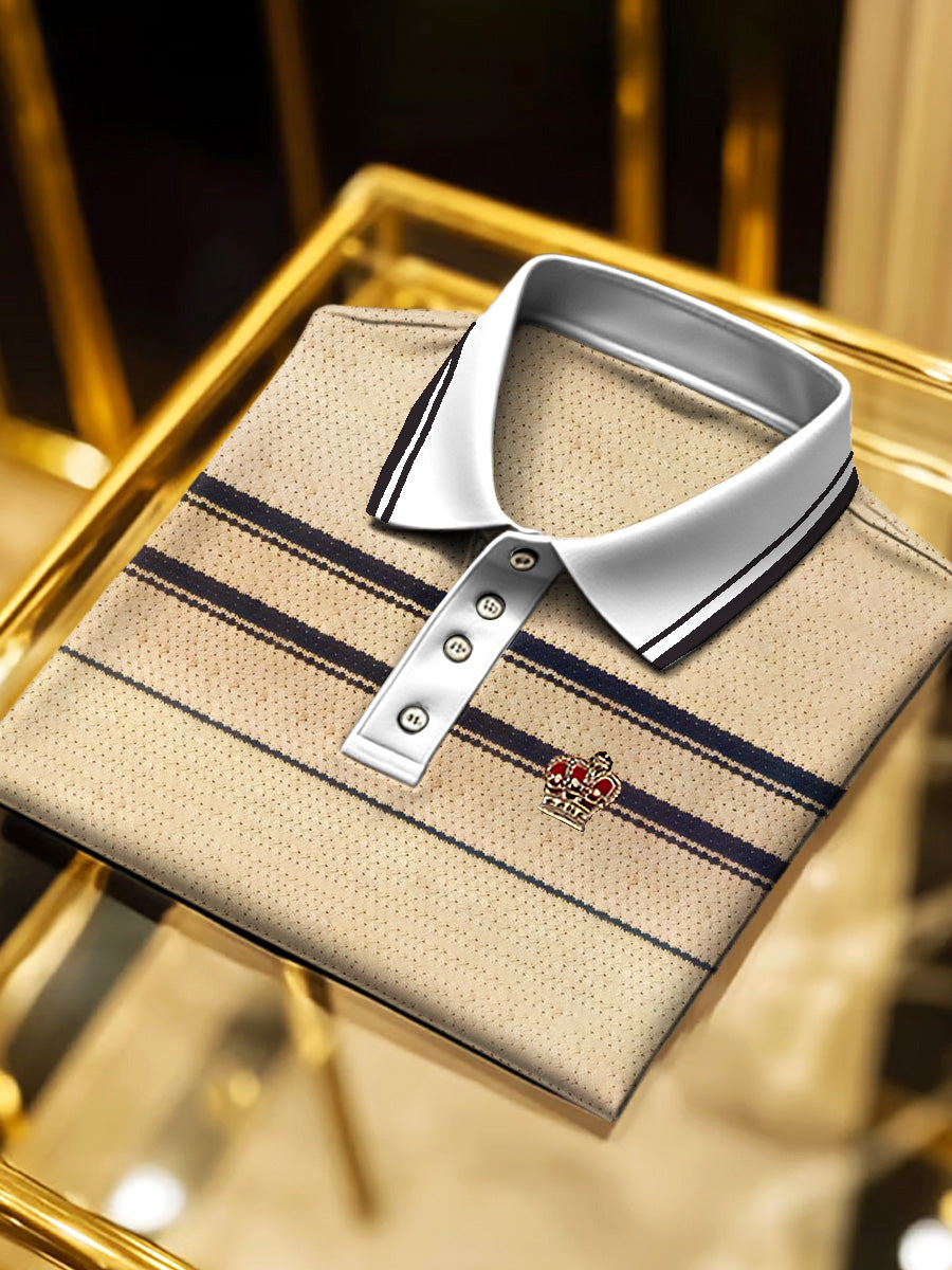 Mužské khaki pruhované business polo košile