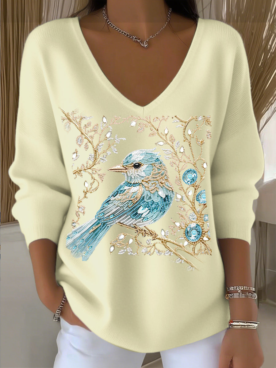 Dámský jednoduchý a elegantní světlý žlutý diamant kolibrík v krku svetr multicolour / s