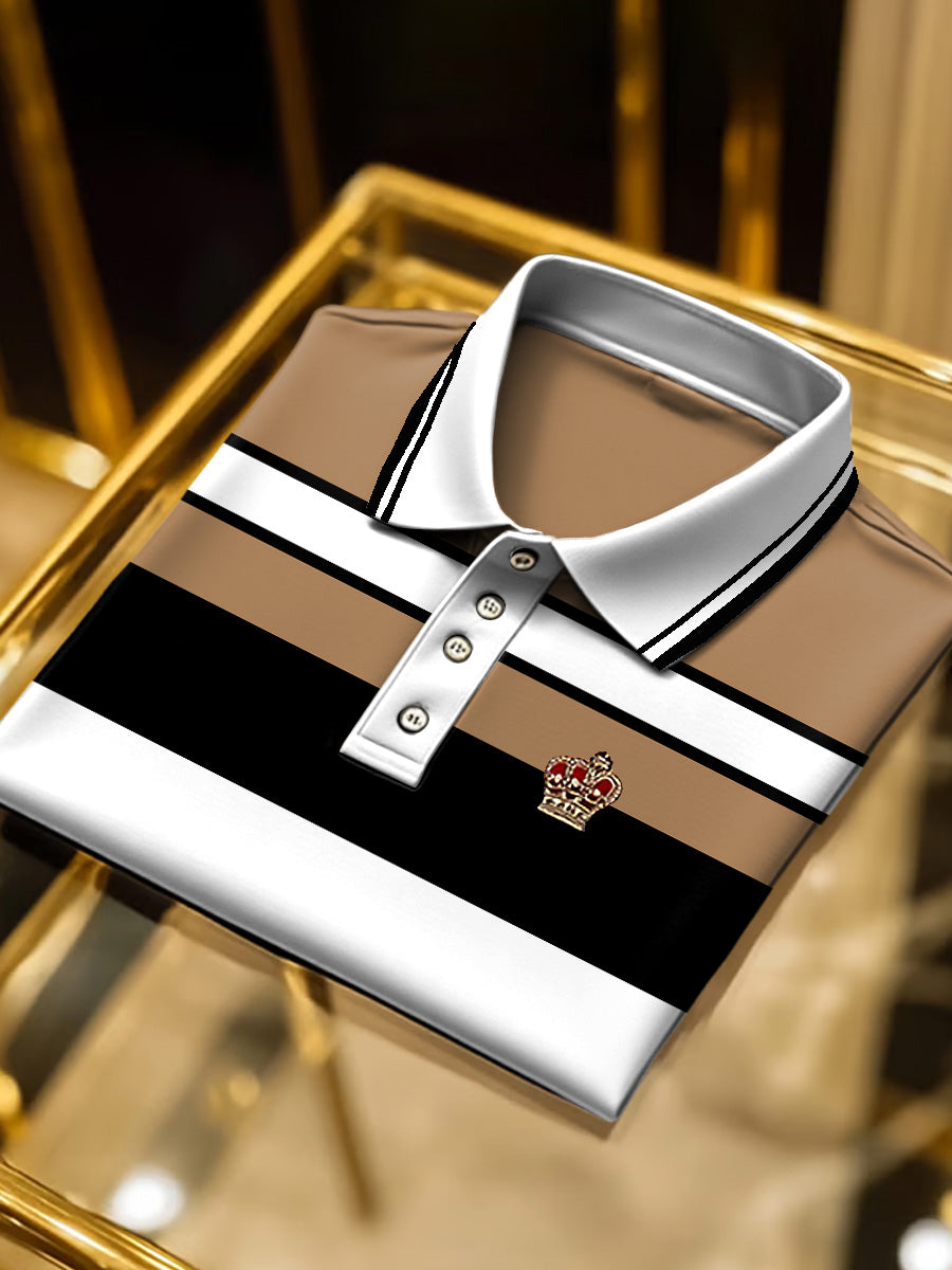 Pánské světlé hnědé pruhované vintage polo košile