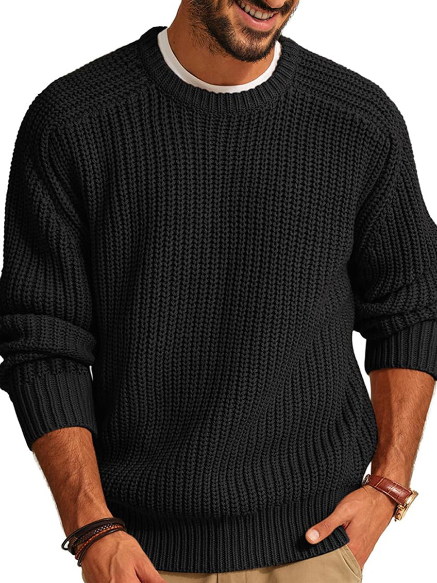 Pánské vintage styl relaxedfit crewneck svetr