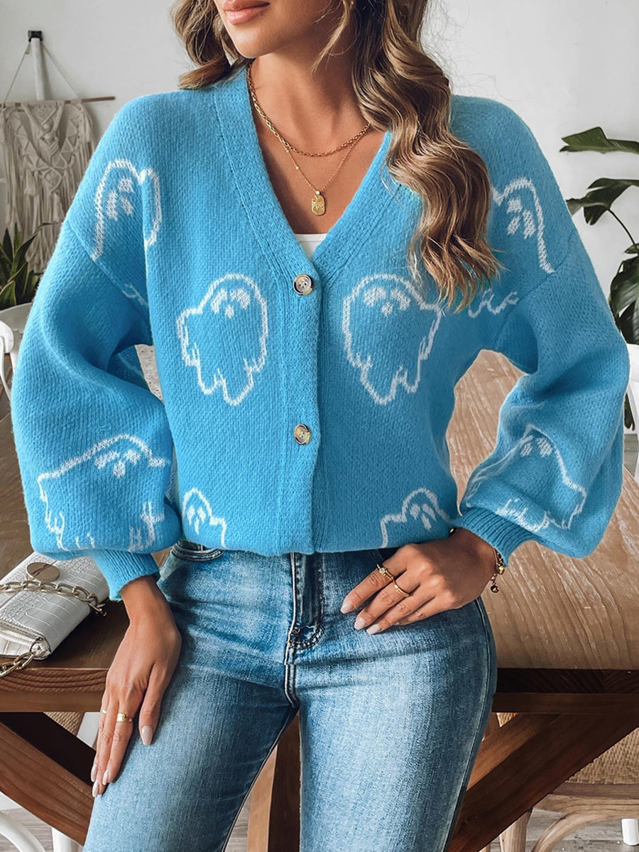 Dámské vintage halloween duch vneck pletené vesty1