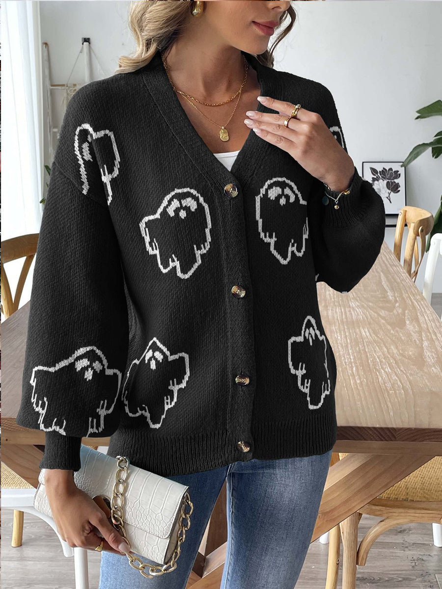 Dámské vintage halloween duch vneck pletené vesty1