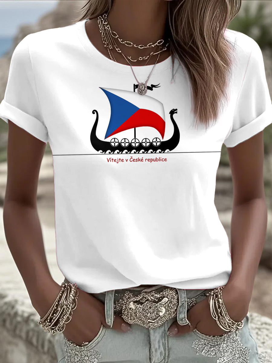 Dámské bílé české vlajky plavby tshirt