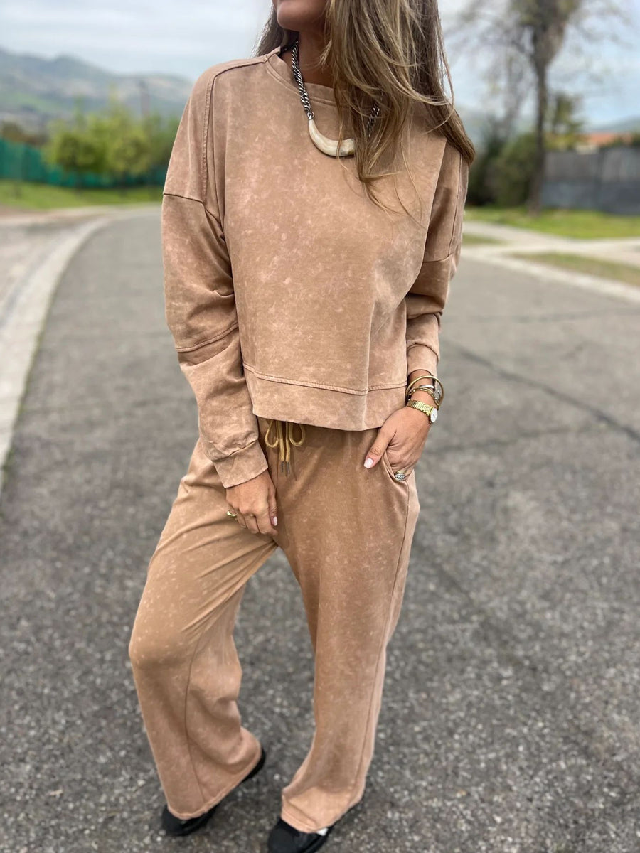 Women casual fashion laceup round neck pantsuit s dlouhým rukávem