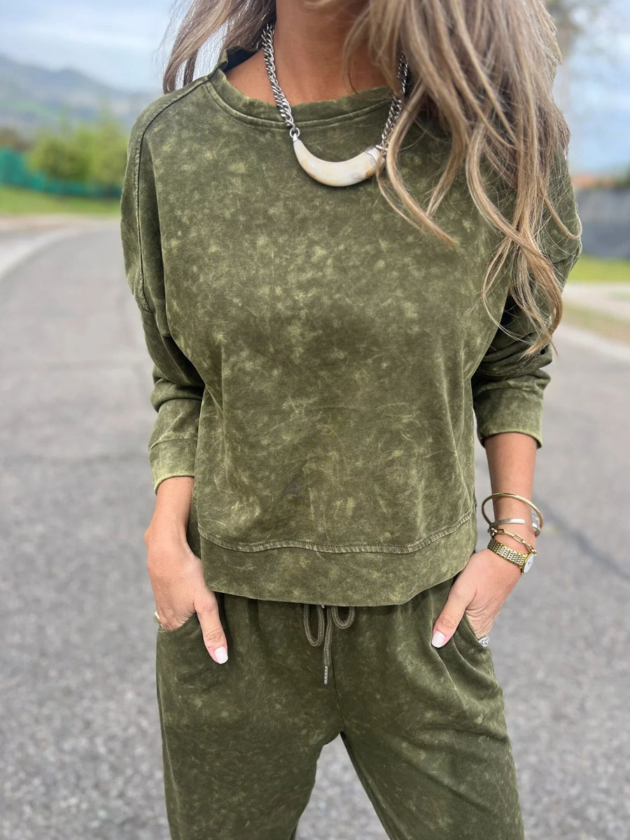 Women casual fashion laceup round neck pantsuit s dlouhým rukávem