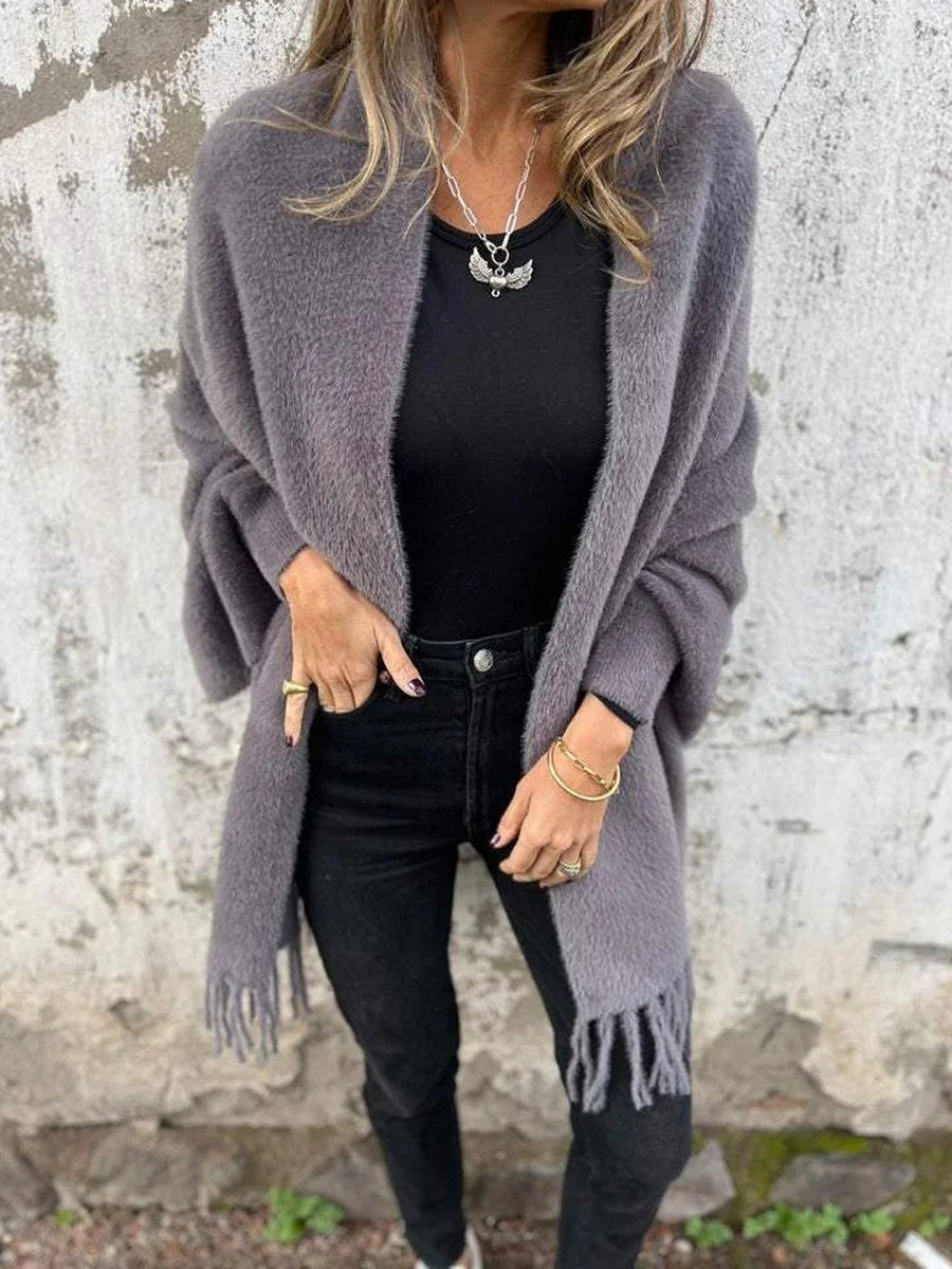 Dámské módní neformální pletené faux kožešin fringe šál vestník