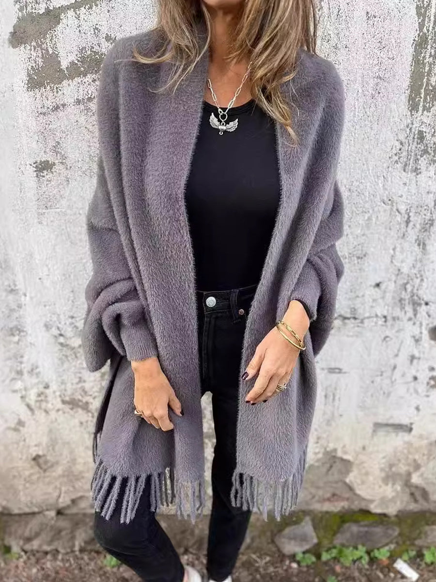 Dámské módní neformální pletené faux kožešin fringe šál vestník