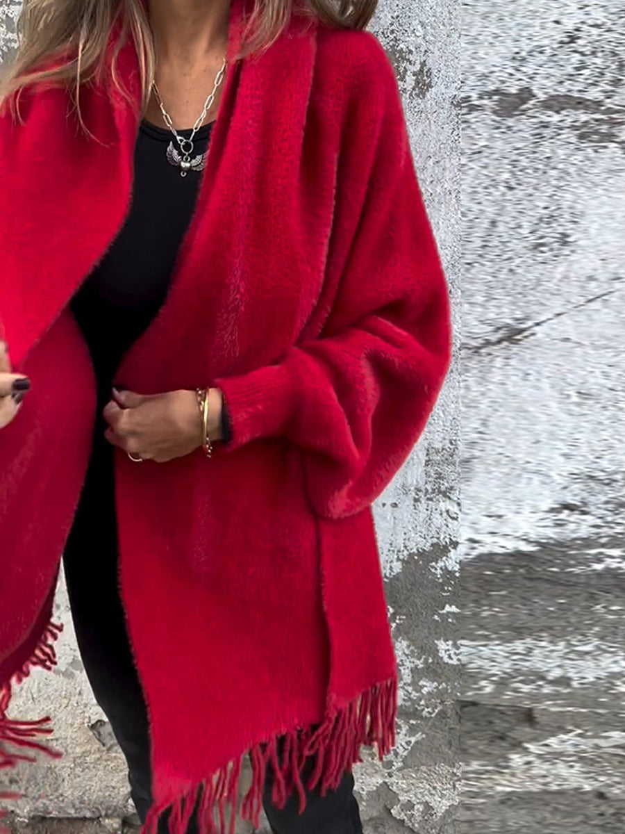 Dámské módní neformální pletené faux kožešin fringe šál vestník