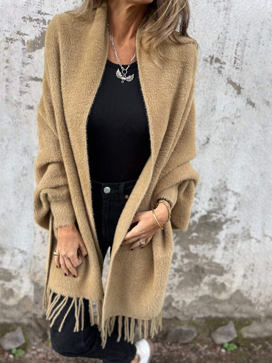 Dámské módní neformální pletené faux kožešin fringe šál vestník
