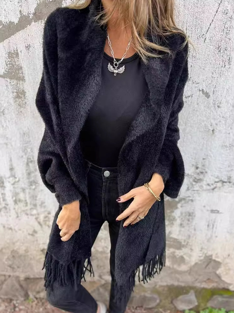 Dámské módní neformální pletené faux kožešin fringe šál vestník