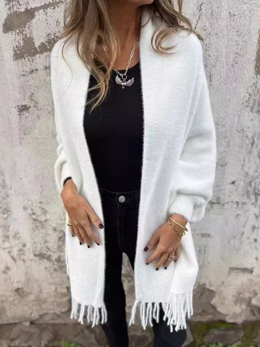 Dámské módní neformální pletené faux kožešin fringe šál vestník