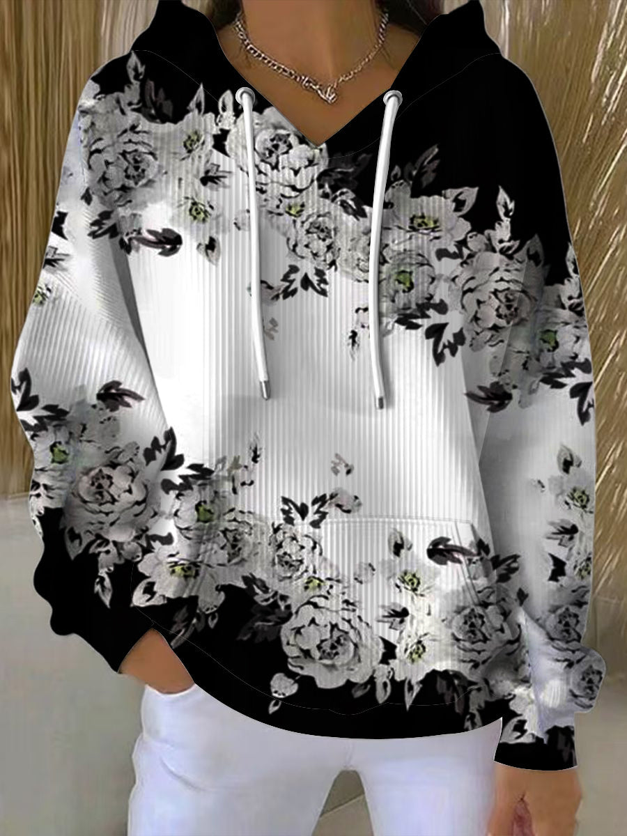 Dámská klasická černábílá květinová mikina multicolour / s