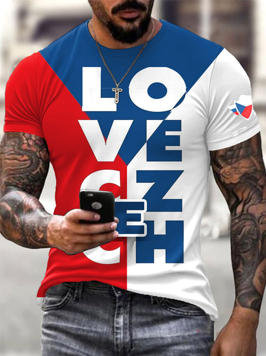 Pánské české vlajky módní tričko s krátkými rukávy