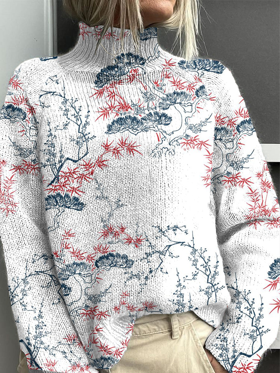 Dámské tradiční kvetinové elegantní highneck jumper