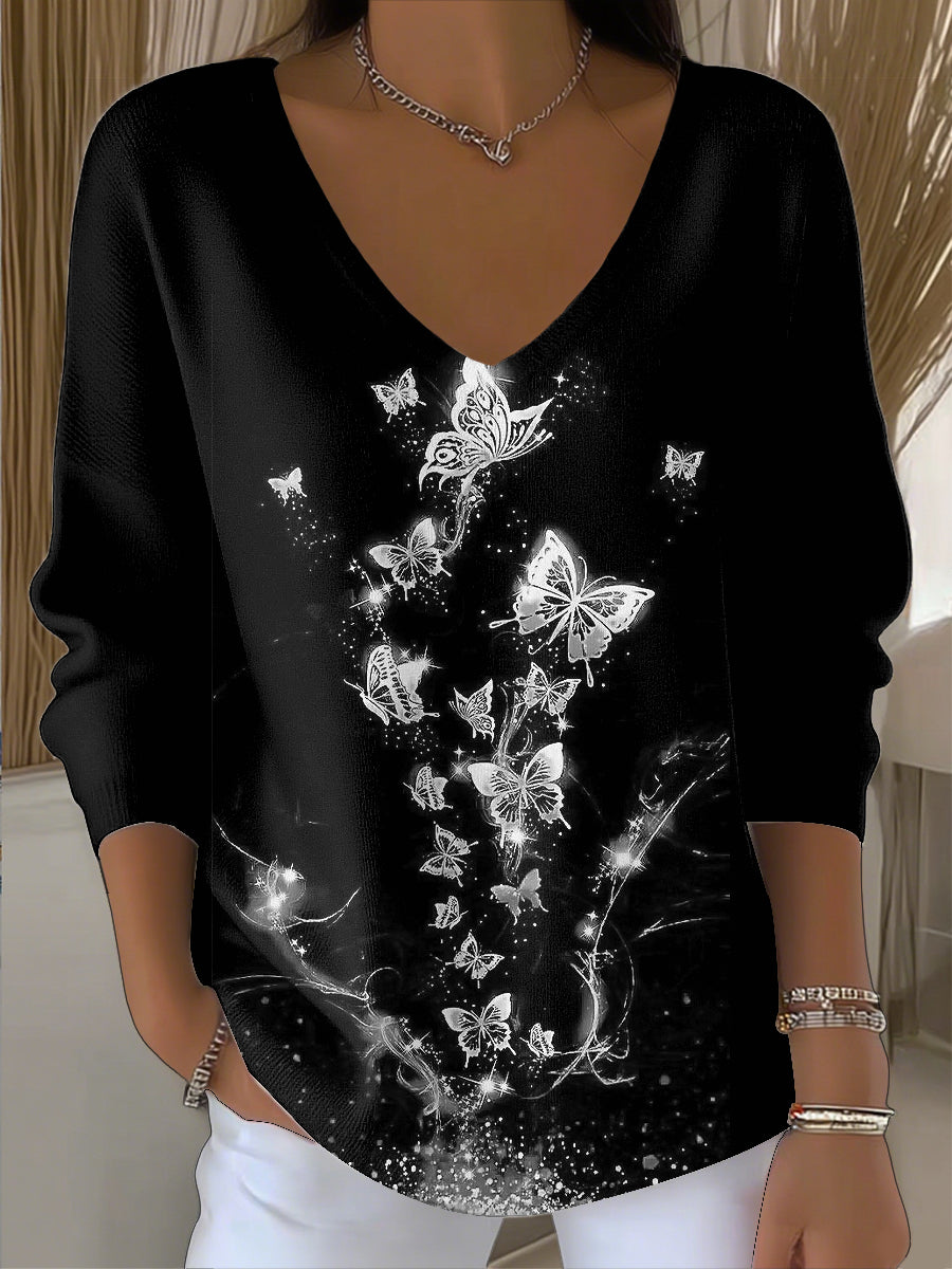 Ženy vintage motýl umění vneck top