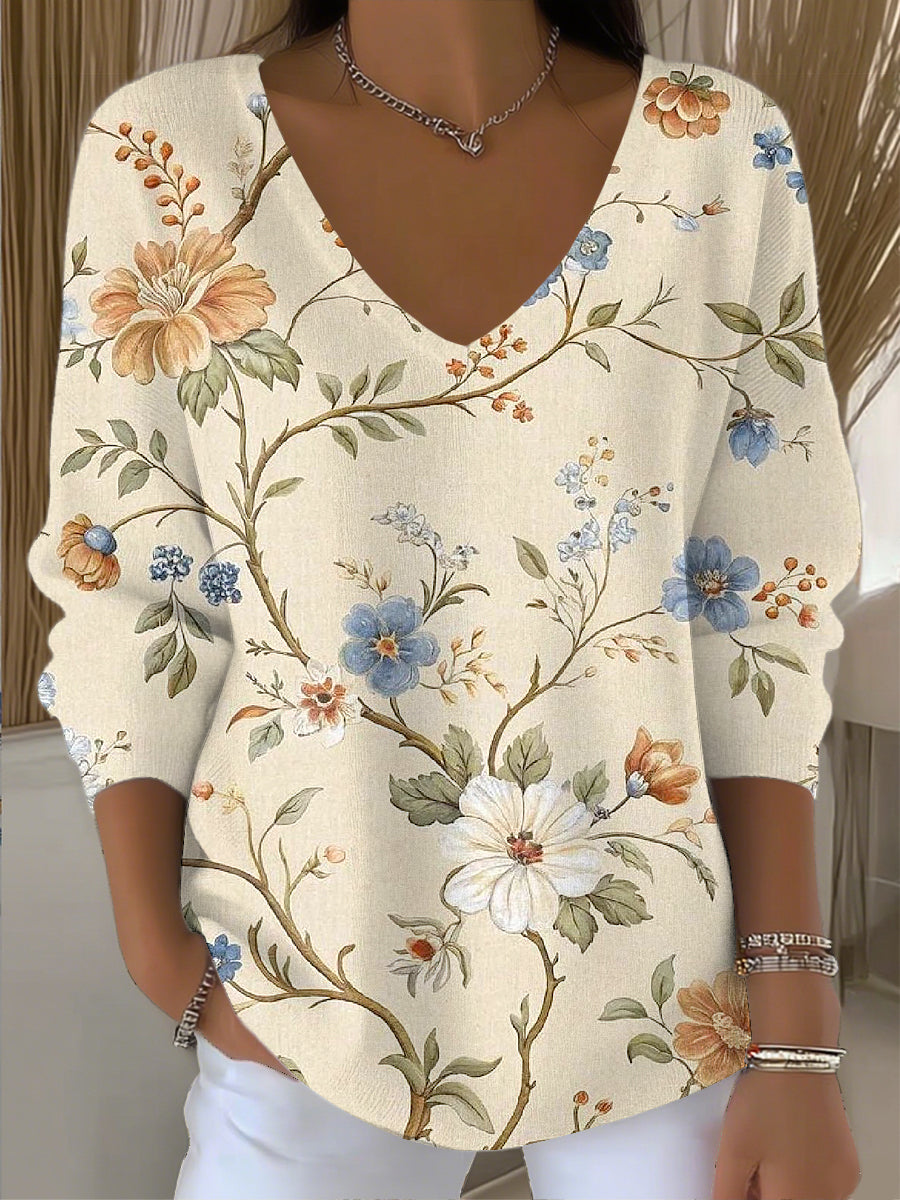 Ženské vintage květinové víno umění vneck top