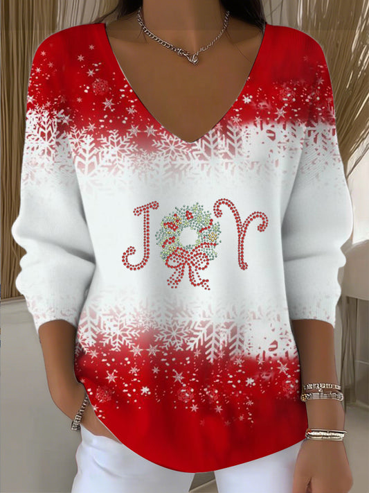 Ženské chirsmas slavnostní červený "joy" sněhová vločka vneck svetr