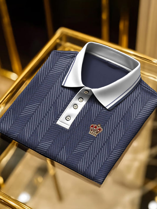 Pánské navy blue subtilní vzor business polo košile