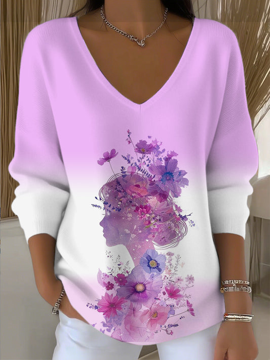 Dámské romantické květinové siluety vkrk svetr