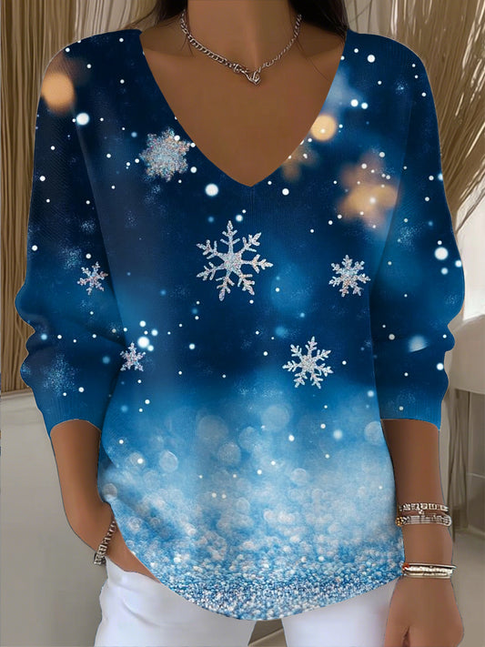 Dámské vánoce sněhová vločka umění vneck top